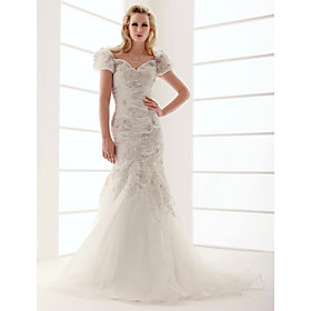 Trumpet/ Mermaid Sweetheart Sweep/ Brush Train Satin Wedding Dress (WSY02582)
