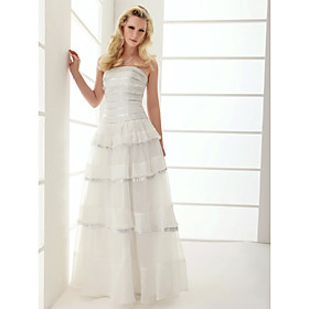 A-line Strapless Floor-length Satin Wedding Dress (WSM04570)