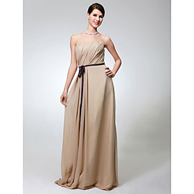 Sheath/ Column Strapless Floor-length Chiffon Elastic Woven Satin Bridesmaid Dress (FSF1108005)