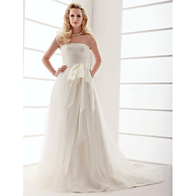 A-line Strapless Court Train Chiffon Wedding Dress (WSM04566)