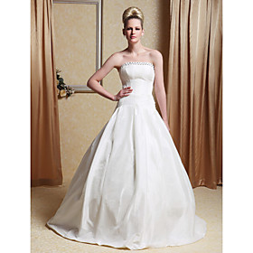 A-line Strapless Sweep/ Brush Train Taffeta Wedding Dress (W90903)