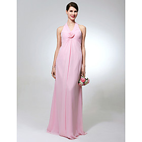 Sheath/ Column Halter Floor-length Chiffon Bridesmaid/ Wedding Party Dress (FSH0629)
