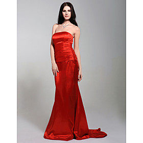 Trumpet/  Mermaid Strapless Sweep/  Brush Train Elastic Woven Satin Evening Dress (HSX914)