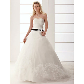 A-line Sweetheart Chapel Train Satin Wedding Dress (WSM04583)