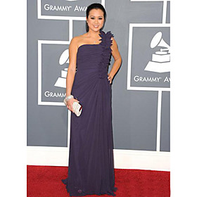 Kathryn Le Sheath/ Column One Shoulder Floor-length Chiffon Matte Satin Grammy/ Evening Dress (FSH1102041)