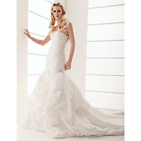 Trumpet/ Mermaid Strapless Chapel Train Taffeta Wedding Dress (WSM1104011)