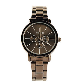 Black Tone Stainless Steel Round Shape Quartz Watch For Women Black White