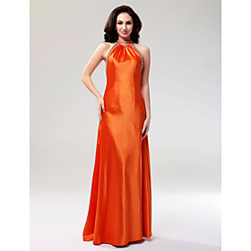 A-line Halter Sleeveless Floor-length Elastic Satin Evening Dress (FSH0501)