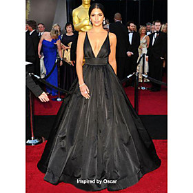 Ball Gown V-neck Floor-length Satin Tulle/ Evening Dress inspired by Camila Alves at the 83st Oscar (FSA1111214)