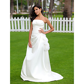 A-line Strapless Sweep/ Brush Train Taffeta Wedding Dress