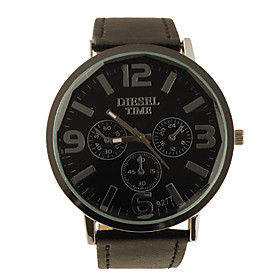 Classic Style PU Leather Band Big Dial Women Men Wrist Watch - Black