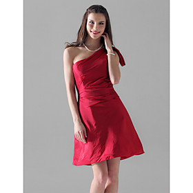 Sheath/ Column One Shoulder Short/ Mini Taffeta Bridsemaid/ Wedding Party/ Cocktail Dress (FSH0490)