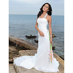 Sheath/ Column Halter Court Train Chiffon Wedding Dress