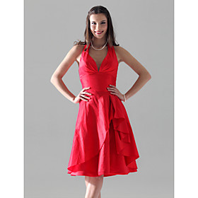 A-line Halter Knee-length Taffeta Bridesmaid/ Wedding Party Dress