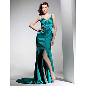 Sheath/ Column Spaghetti Straps Court Train Elastic Woven Satin Evening Dress (HSX318)