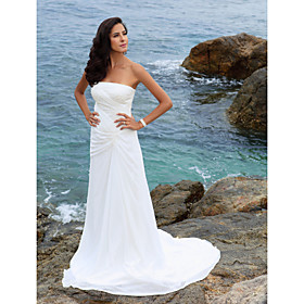 A-line Side-Draped Fit and Flare Wedding Dresses with Beaded Applique