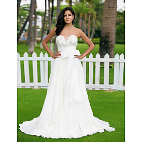 A-line Sweetheart Sweep/ Brush Train Taffeta Wedding Dress