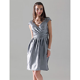 Sheath/ Column V-neck Knee-length Taffeta Bridesmaid Dress