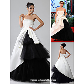 Satin Tulle A-line Strapless Floor-length Evening/ Prom Dress inspired by Isabella Ragonese