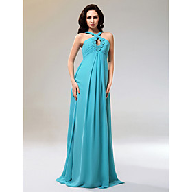 Sheath/ Column Halter Floor-length Chiffon Matte Satin Evening Dress (BNSH002)