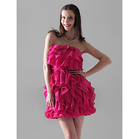 2011 Style A-line Strapless Short / Mini Elastic Satin Chiffon Cocktail Dress (FSF08305)