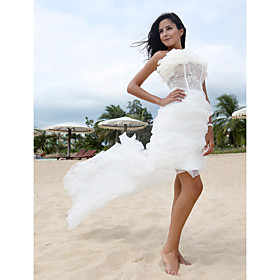 A-line Strapless Asymmetrical Satin Organza Wedding Dresses for Bride / Reception Dress (HSX1201)