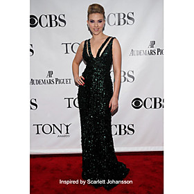 Sequined Sheath/ Column V-neck Floor-length Evening Dress inspired by Scarlett Johansson