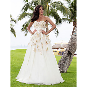 A-line Sweetheart Floor-length Tulle Satin Wedding Dress