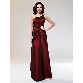 Sheath/ Column One Shoulder Floor-length Taffeta Evening Dress