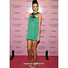 Elastic Silk-like Satin Sheath/ Column Halter Short/ Mini Cocktail Dress inspired by Miranda Kerr