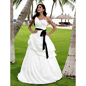 A-line One Shoulder Floor-length Taffeta Satin Wedding Dress