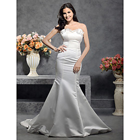 Trumpet/ Mermaid Sweetheart Court Train Satin Weddding Dress