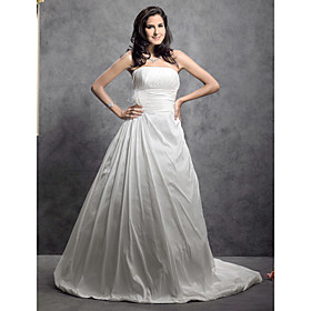 A-line Strapless Court Train Taffeta Weddding Dress