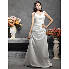 A-line Scoop Sweep/ Brush Train Satin Weddding Dress