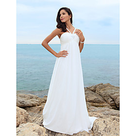 Sheath/ Column Spaghetti Straps Sweep/ Brush Train Chiffon Over Satin Wedding Dress