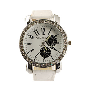 PU Band Big Dial Quartz Wrist Watch For Women(White)