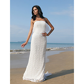 Sheath/ Column Strapless Sweep/ Brush Train Lace Organza Wedding Dress