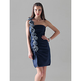Sheath/ Column One Shoulder Short/ Mini Elastic Woven Satin Cocktail Dress
