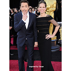 Sheath/ Column Square Bateau Sweep/ Brush Train Chiffon Evening Dress inspired by Susan Downey at the 83st Oscar (FSM1104232)