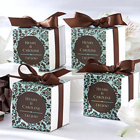Chocolate and Turquoise Damask Favor Box Kit(Set of 12)
