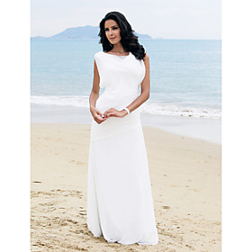 Side-Draped Sheath / Column Bateau Floor-length Chiffon Wedding Dress