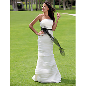 Trumpet/ Mermaid Strapless Floor-length Organza Satin Wedding Dress