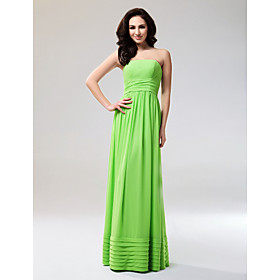Sheath/ Column Strapless Floor-length Chiffon Elastic Woven Satin Evening Dress