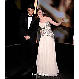 A-line Strapless Chiffon Evening Dress inspired by Anne Hathaway at the 83st Oscar(FSM1104226)