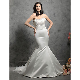 2010 Style Trumpet / Mermaid Sweetheart Sleeveless Satin / Organza Court Train Wedding Dress (W90910)