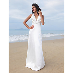 Sheath/ Column Halter V-neck Floor-length Elastic Woven Satin Wedding Dress