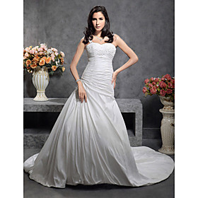 
	A-line Straps Chapel Train Taffeta Wedding Dress	