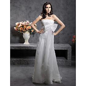 
	Sheath/ Column Strapless Floor-length Satin Organza Wedding Dress	