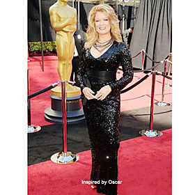 Sheath/ Column V-neck Ankle-length Sequined Evening Dress inspired by Mary Hart at the 83st Oscar(FSH1102231)