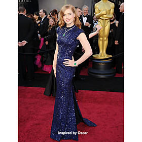 Sheath/ Column Jewel Sweep/ Brush Train Sequined/ Evening Dress inspired by Amy Adams at the 83st Oscar(FSM1104201)